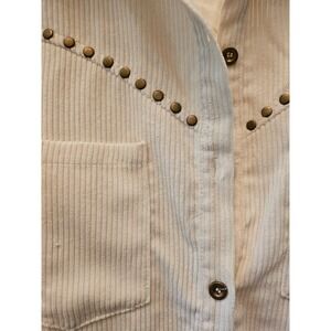 Pink Ladies Corduroy Button Down Shirt Womens M Cream Studded Western McClure's